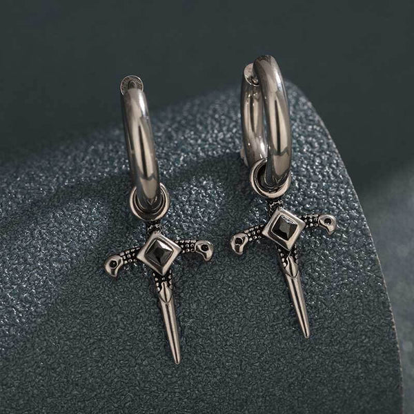 Gothic Sword Gem-Set Stainless Steel Earrings | Gthic.com