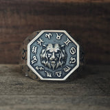 12 Constellations Zodiac Sterling Silver Octagonal Ring