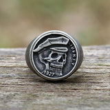 1927 Skull Stainless Steel Biker Ring | Gthic.com
