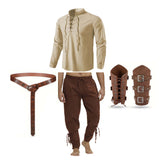 4 Pcs Renaissance Medieval Pirate Shirt Ankle Banded Pants Set | Gthic.com