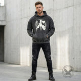 Gothic Heart Skeleton Pattern Vintage Washed Hoodie | Gthic.com