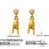 Punk Gem Hand Gesture Stainless Steel Drop Earrings