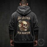 Ad Astra Per Mortem Skull Graphic Vintage Washed Hoodie | Gthic.com