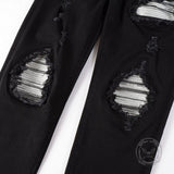 American-Style Patched Slim-Fit Biker Skinny Jeans