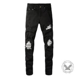 American-Style Patched Slim-Fit Biker Skinny Jeans