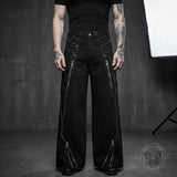 American-Style Raw-Edge Fringe Zipper Wide-Leg Jeans | Gthic.com