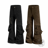 American-Style Slight-Flare Multi-Pocket Pants
