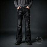 American-Style Y2K Dark-Aesthetic Lace-Up Flare Jeans | Gthic.com