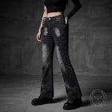 American-Style Y2K Dark-Aesthetic Lace-Up Flare Jeans | Gthic.com