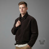 American Fashion Brown Stand-Up Collar Jacket | Gthic.com