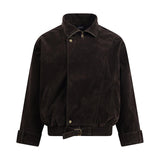 American Fashion Brown Stand-Up Collar Jacket | Gthic.com