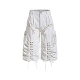 American High-Street Lace-Up Wide-Leg Cargo Shorts