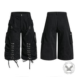 American High-Street Lace-Up Wide-Leg Cargo Shorts