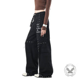 American High-Street Punk Studded Straight-Leg Cargo Pants | Gthic.com