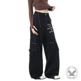 American High-Street Punk Studded Straight-Leg Cargo Pants | Gthic.com