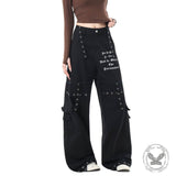 American High-Street Punk Studded Straight-Leg Cargo Pants | Gthic.com