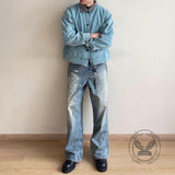 American High Street Ink-Splashed Distressed Wide-Leg Jeans | Gthic.com