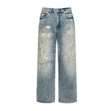 American High Street Ink-Splashed Distressed Wide-Leg Jeans | Gthic.com