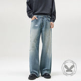 American High Street Ink-Splashed Distressed Wide-Leg Jeans | Gthic.com
