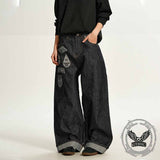 American Hip-Hop Letter Embroidered Wide-Leg Jeans | Gthic.com