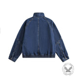 American Retro Distressed Stand-Up Collar Denim Jacket