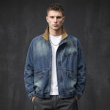 American Retro Distressed Stand-Up Collar Denim Jacket | Gthic.com