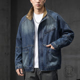 American Retro Distressed Stand-Up Collar Denim Jacket