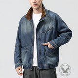 American Retro Distressed Stand-Up Collar Denim Jacket