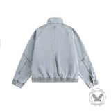 American Retro Distressed Stand-Up Collar Denim Jacket | Gthic.com