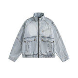 American Retro Distressed Stand-Up Collar Denim Jacket | Gthic.com