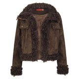 American Retro Distressed Suede Plush Patchwork Jacket | Gthic.com