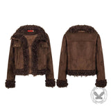 American Retro Distressed Suede Plush Patchwork Jacket | Gthic.com