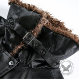 American Retro Fur Collar Versatile PU Leather Jacket