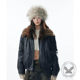 American Retro Fur Collar Versatile PU Leather Jacket | Gthic.com