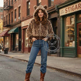 American Retro Leopard Ear Hooded Zip Fleece Jacket | Gthic.com