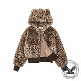 American Retro Leopard Ear Hooded Zip Fleece Jacket | Gthic.com