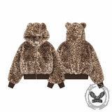 American Retro Leopard Ear Hooded Zip Fleece Jacket | Gthic.com