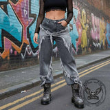 American Retro Ripped Patchwork Washed Jeans | Gthic.com