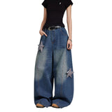 American Retro Star-Decorated Washed Distressed Scimitar Jeans | Gthic.com