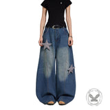 American Retro Star-Decorated Washed Distressed Scimitar Jeans | Gthic.com