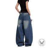 American Retro Star-Decorated Washed Distressed Scimitar Jeans