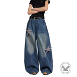 American Retro Star-Decorated Washed Distressed Scimitar Jeans | Gthic.com