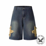 American Retro Star Patchwork Loose Denim Shorts