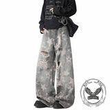 American Retro Star Print Distressed Wide-Leg Jeans 01 | Gthic.com