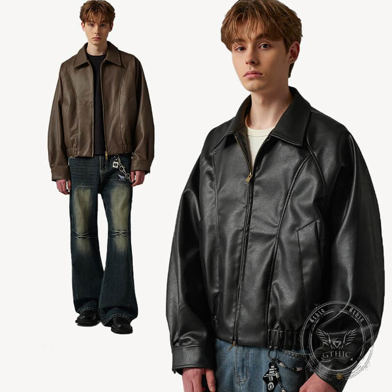 American Retro Straight Shoulder PU Leather Short Jacket – GTHIC
