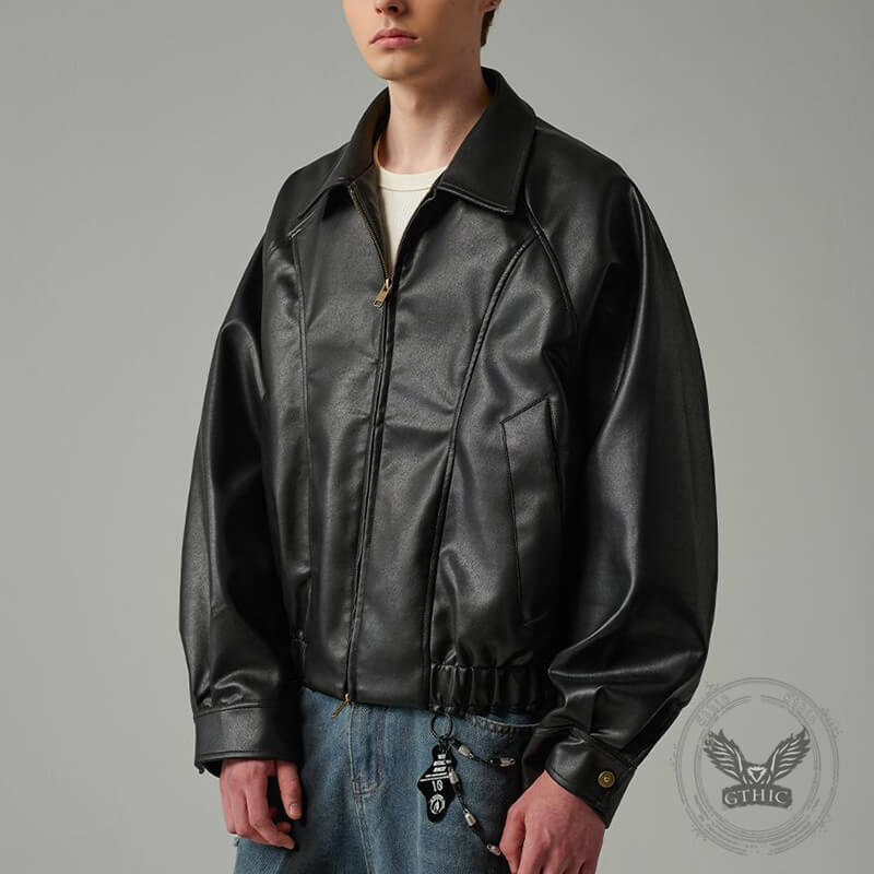 American Retro Straight Shoulder PU Leather Short Jacket – GTHIC