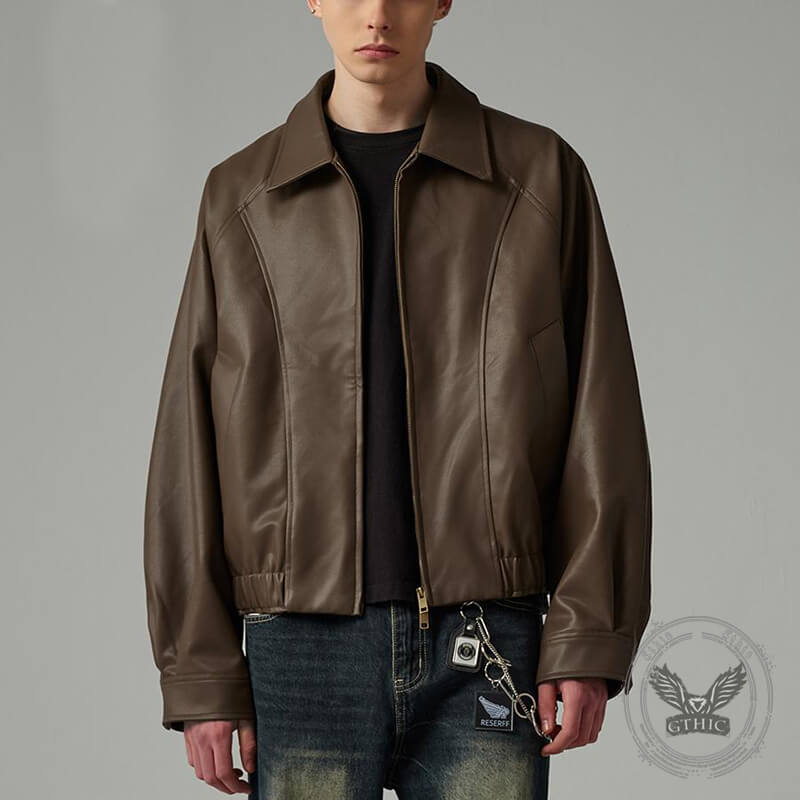 American Retro Straight Shoulder PU Leather Short Jacket – GTHIC