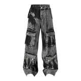 American Retro Tie-Dye Large Pocket Wide-Leg Jeans | Gthic.com