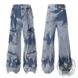American Retro Tie-Dye Large Pocket Wide-Leg Jeans | Gthic.com