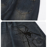American Street Hip-Hop Spider Print Wide-Leg Jeans | Gthic.com